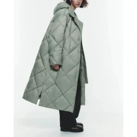ZARA QUILTED PUFFER COAT WITH HOOD